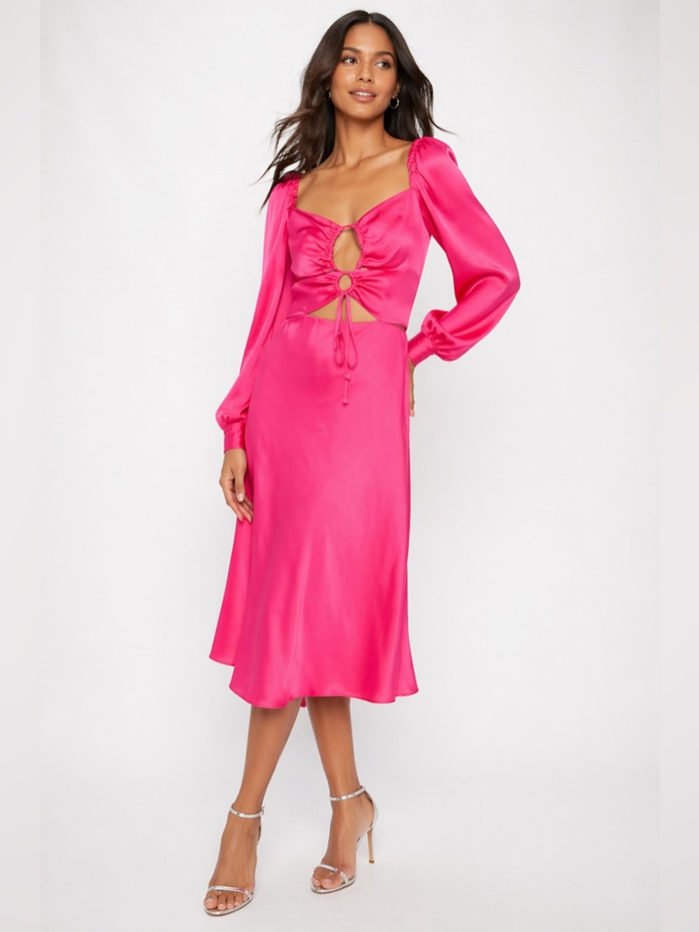 NWT Farm Rio Hot Pink Cutout Midi Dress - Sz Small 🩷 - Picture 2 of 10